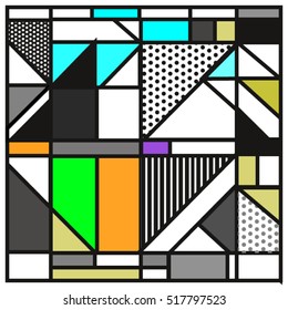 Trendy geometric elements memphis greeting cards design. Retro style texture, pattern and elements. Modern abstract design poster and cover template