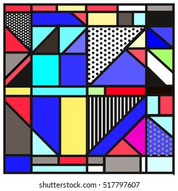 Trendy geometric elements memphis greeting cards design. Retro style texture, pattern and elements. Modern abstract design poster and cover template
