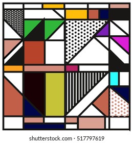 Trendy geometric elements memphis greeting cards design. Retro style texture, pattern and elements. Modern abstract design poster and cover template