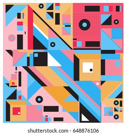 Trendy geometric elements memphis greeting cards design. Retro style texture, pattern and elements. Modern abstract design poster and cover template