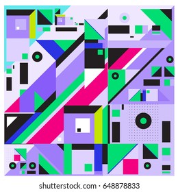 Trendy geometric elements memphis greeting cards design. Retro style texture, pattern and elements. Modern abstract design poster and cover template