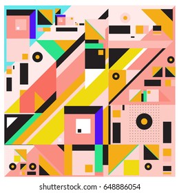 Trendy geometric elements memphis greeting cards design. Retro style texture, pattern and elements. Modern abstract design poster and cover template