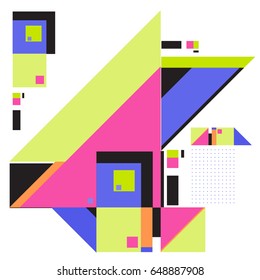 Trendy geometric elements memphis greeting cards design. Retro style texture, pattern and elements. Modern abstract design poster and cover template