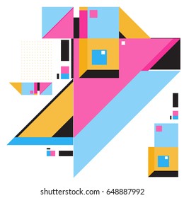 Trendy geometric elements memphis greeting cards design. Retro style texture, pattern and elements. Modern abstract design poster and cover template