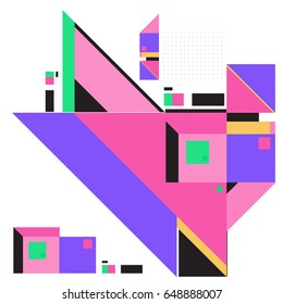 Trendy geometric elements memphis greeting cards design. Retro style texture, pattern and elements. Modern abstract design poster and cover template