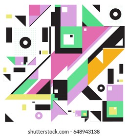 Trendy geometric elements memphis greeting cards design. Retro style texture, pattern and elements. Modern abstract design poster and cover template