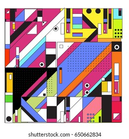 Trendy geometric elements memphis greeting cards design. Retro style texture, pattern and elements. Modern abstract design poster and cover template