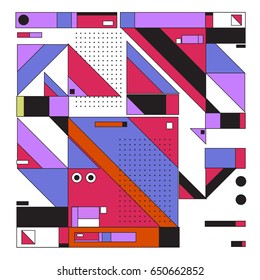 Trendy geometric elements memphis greeting cards design. Retro style texture, pattern and elements. Modern abstract design poster and cover template