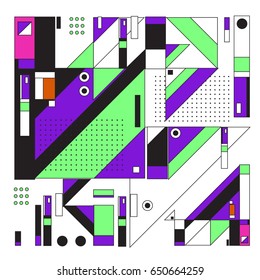 Trendy geometric elements memphis greeting cards design. Retro style texture, pattern and elements. Modern abstract design poster and cover template