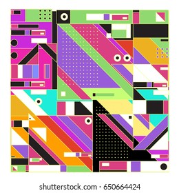 Trendy geometric elements memphis greeting cards design. Retro style texture, pattern and elements. Modern abstract design poster and cover template