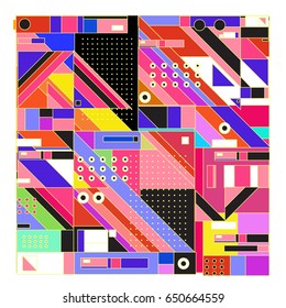 Trendy geometric elements memphis greeting cards design. Retro style texture, pattern and elements. Modern abstract design poster and cover template