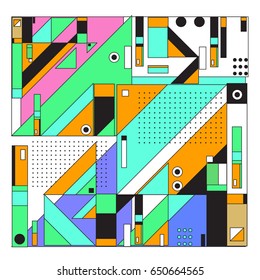 Trendy geometric elements memphis greeting cards design. Retro style texture, pattern and elements. Modern abstract design poster and cover template