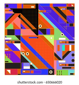 Trendy geometric elements memphis greeting cards design. Retro style texture, pattern and elements. Modern abstract design poster and cover template