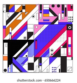 Trendy geometric elements memphis greeting cards design. Retro style texture, pattern and elements. Modern abstract design poster and cover template