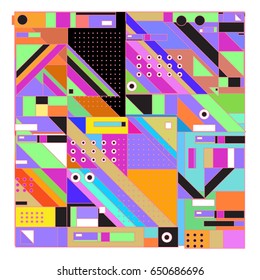 Trendy geometric elements memphis greeting cards design. Retro style texture, pattern and elements. Modern abstract design poster and cover template