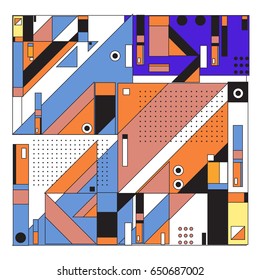 Trendy geometric elements memphis greeting cards design. Retro style texture, pattern and elements. Modern abstract design poster and cover template
