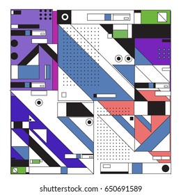 Trendy geometric elements memphis greeting cards design. Retro style texture, pattern and elements. Modern abstract design poster and cover template