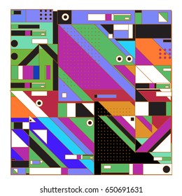 Trendy geometric elements memphis greeting cards design. Retro style texture, pattern and elements. Modern abstract design poster and cover template