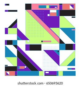 Trendy geometric elements memphis greeting cards design. Retro style texture, pattern and elements. Modern abstract design poster and cover template