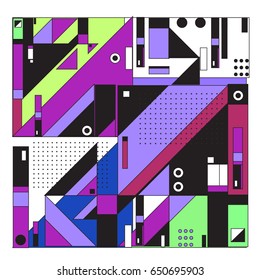 Trendy geometric elements memphis greeting cards design. Retro style texture, pattern and elements. Modern abstract design poster and cover template