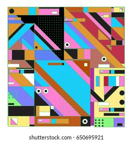 Trendy geometric elements memphis greeting cards design. Retro style texture, pattern and elements. Modern abstract design poster and cover template