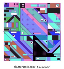 Trendy geometric elements memphis greeting cards design. Retro style texture, pattern and elements. Modern abstract design poster and cover template