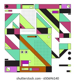 Trendy geometric elements memphis greeting cards design. Retro style texture, pattern and elements. Modern abstract design poster and cover template