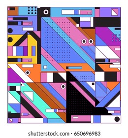 Trendy geometric elements memphis greeting cards design. Retro style texture, pattern and elements. Modern abstract design poster and cover template