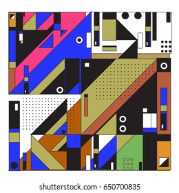 Trendy geometric elements memphis greeting cards design. Retro style texture, pattern and elements. Modern abstract design poster and cover template