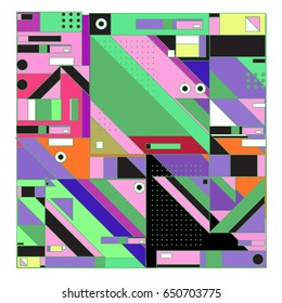 Trendy geometric elements memphis greeting cards design. Retro style texture, pattern and elements. Modern abstract design poster and cover template