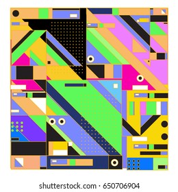 Trendy geometric elements memphis greeting cards design. Retro style texture, pattern and elements. Modern abstract design poster and cover template