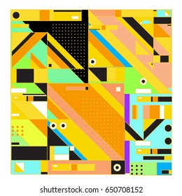 Trendy geometric elements memphis greeting cards design. Retro style texture, pattern and elements. Modern abstract design poster and cover template
