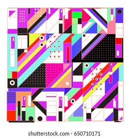 Trendy geometric elements memphis greeting cards design. Retro style texture, pattern and elements. Modern abstract design poster and cover template