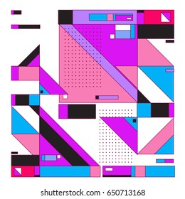 Trendy geometric elements memphis greeting cards design. Retro style texture, pattern and elements. Modern abstract design poster and cover template
