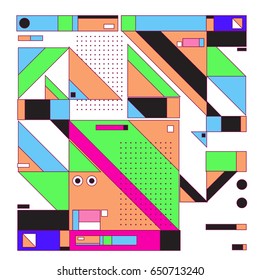 Trendy geometric elements memphis greeting cards design. Retro style texture, pattern and elements. Modern abstract design poster and cover template