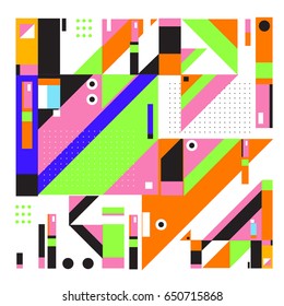 Trendy geometric elements memphis greeting cards design. Retro style texture, pattern and elements. Modern abstract design poster and cover template