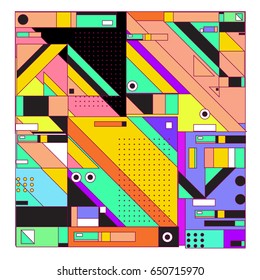 Trendy geometric elements memphis greeting cards design. Retro style texture, pattern and elements. Modern abstract design poster and cover template