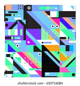 Trendy geometric elements memphis greeting cards design. Retro style texture, pattern and elements. Modern abstract design poster and cover template