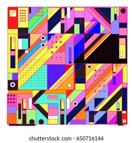 Trendy geometric elements memphis greeting cards design. Retro style texture, pattern and elements. Modern abstract design poster and cover template