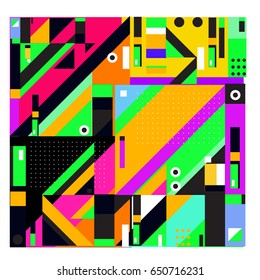 Trendy geometric elements memphis greeting cards design. Retro style texture, pattern and elements. Modern abstract design poster and cover template