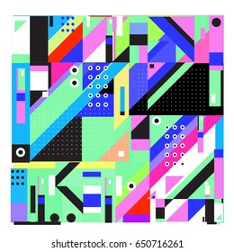 Trendy geometric elements memphis greeting cards design. Retro style texture, pattern and elements. Modern abstract design poster and cover template
