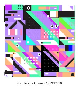Trendy geometric elements memphis greeting cards design. Retro style texture, pattern and elements. Modern abstract design poster and cover template