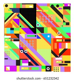 Trendy geometric elements memphis greeting cards design. Retro style texture, pattern and elements. Modern abstract design poster and cover template