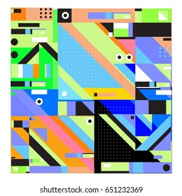 Trendy geometric elements memphis greeting cards design. Retro style texture, pattern and elements. Modern abstract design poster and cover template