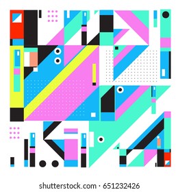 Trendy geometric elements memphis greeting cards design. Retro style texture, pattern and elements. Modern abstract design poster and cover template