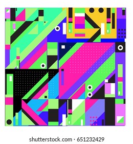Trendy geometric elements memphis greeting cards design. Retro style texture, pattern and elements. Modern abstract design poster and cover template