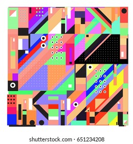 Trendy geometric elements memphis greeting cards design. Retro style texture, pattern and elements. Modern abstract design poster and cover template