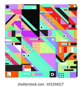 Trendy geometric elements memphis greeting cards design. Retro style texture, pattern and elements. Modern abstract design poster and cover template