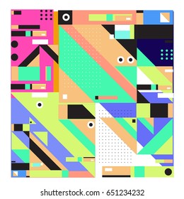 Trendy geometric elements memphis greeting cards design. Retro style texture, pattern and elements. Modern abstract design poster and cover template