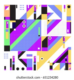 Trendy geometric elements memphis greeting cards design. Retro style texture, pattern and elements. Modern abstract design poster and cover template